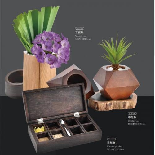 Wood Spice BOX/ Wood Vase Set